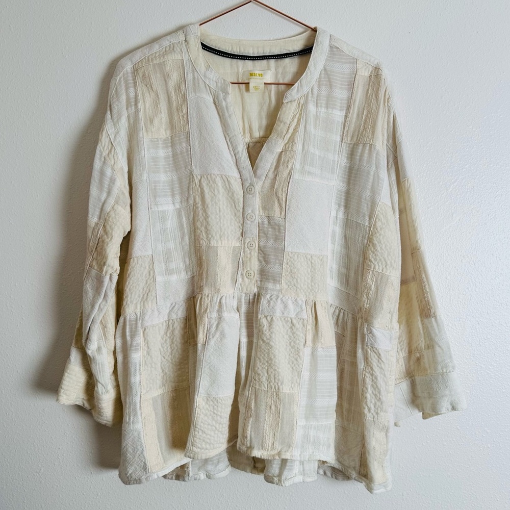 Anthropologie Maeve The Zoe Swing Blouse top boho patchwork plaid - Picture 10 of 14